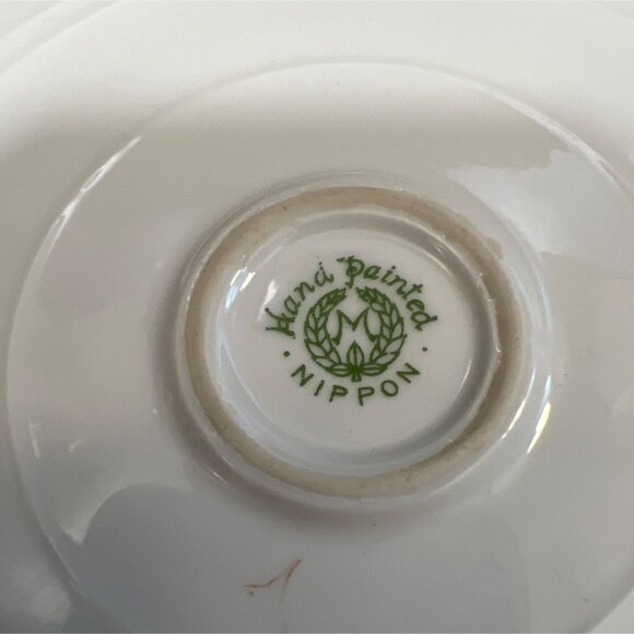 Vintage Hand-Painted Nippon Porcelain Relish Plate & 4 Salt Cellars M Wreath - Picture 8 of 9